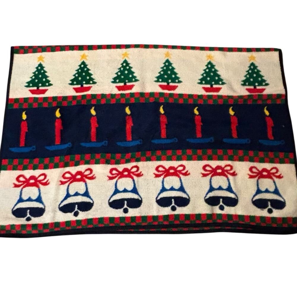 Vintage San Marcos Christmas Holiday Blanket Reversible Throw Xmas 78 x 56” - Picture 2 of 7